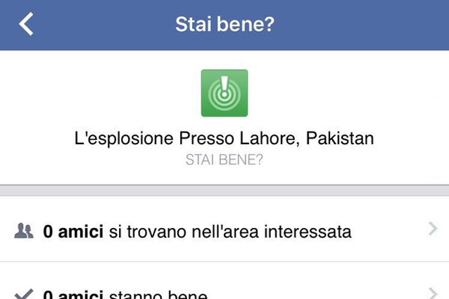 Strage a Lahore, il Safety Check di Facebook invia per errore notifiche in tutto il mondo