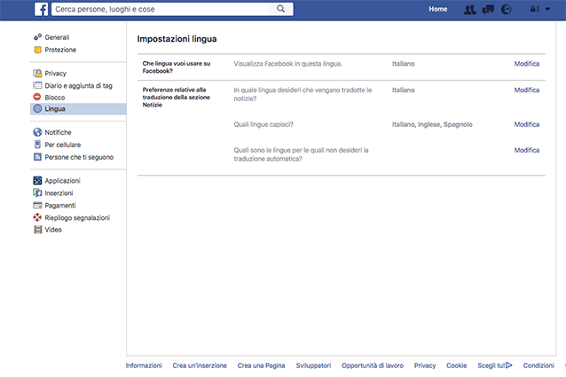 Come cambiare lingua su Facebook: le impostazioni