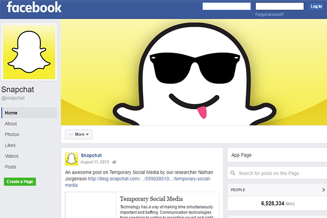 Snapchat (a sorpresa) cancella la sua pagina Facebook