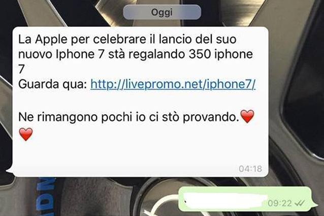 "Apple regala 350 iPhone 7": attenzione alla truffa su WhatsApp
