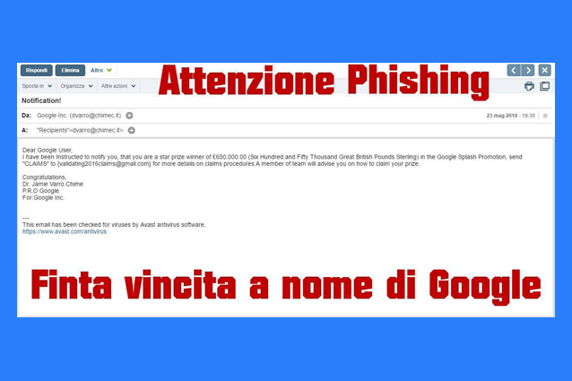 Truffe online, attenzione alla falsa mail di Google: è phishing