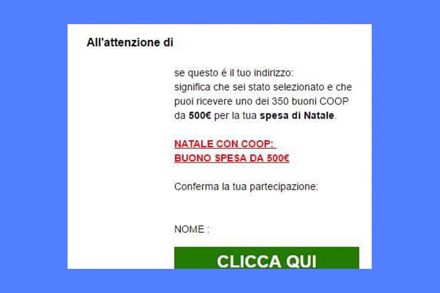 Buoni di Natale Coop, attenzione alla truffa: ecco il messaggio inviato su WhatsApp e mail