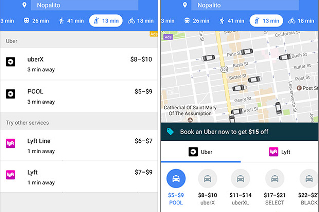 Google Maps permette di prenotare una corsa con Uber e Lyft