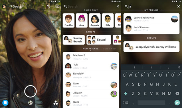 La nuova interfaccia grafica di Snapchat