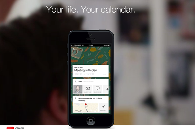 Homepage di Any.do Cal per desktop.