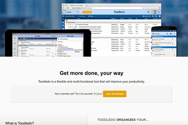 Homepage di Toodledo.