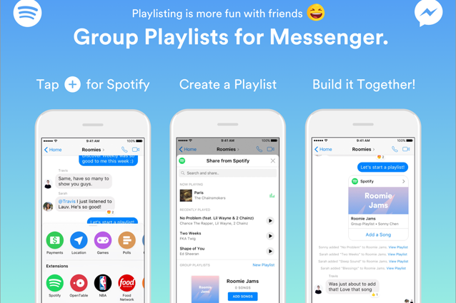 Da oggi su Facebook Messenger si possono creare playlist Spotify con i propri amici