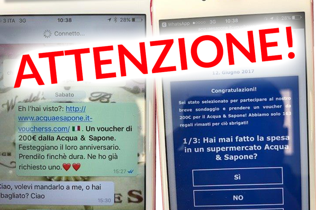 "200 euro di buono sconto Acqua & Sapone": attenzione alla truffa su WhatsApp