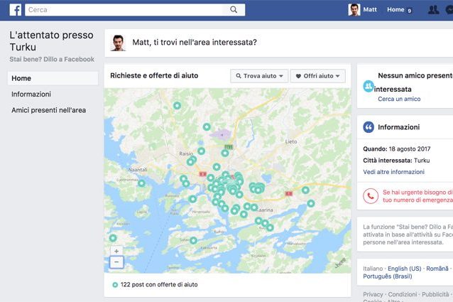 Finlandia, accoltellate persone a Turku: il Safety Check di Facebook è attivo
