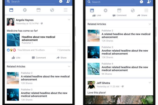 Facebook introduce gli articoli correlati per combattere le fake news