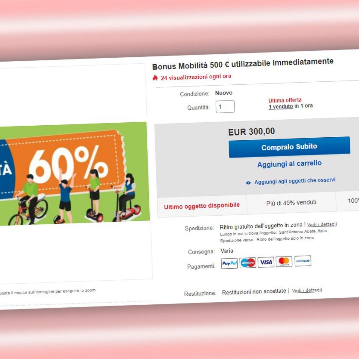 bonus mobilità in vendita