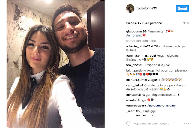 Donnarumma festeggia i 18 anni su Instagram in compagnia della fidanzata (foto https://www.instagram.com/gigiodonna99/?hl=it)