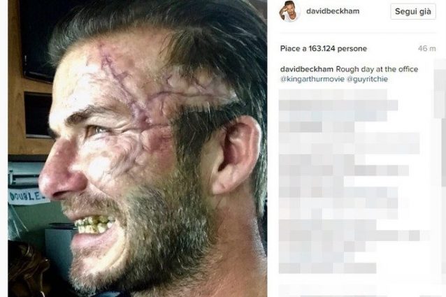 Brutto e con la cicatrice, Beckham con il trucco di scena