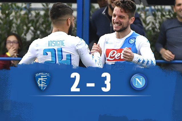 Doppietta di Insigne e gran gol di Mertens, il Napoli vince 3-2 a Empoli