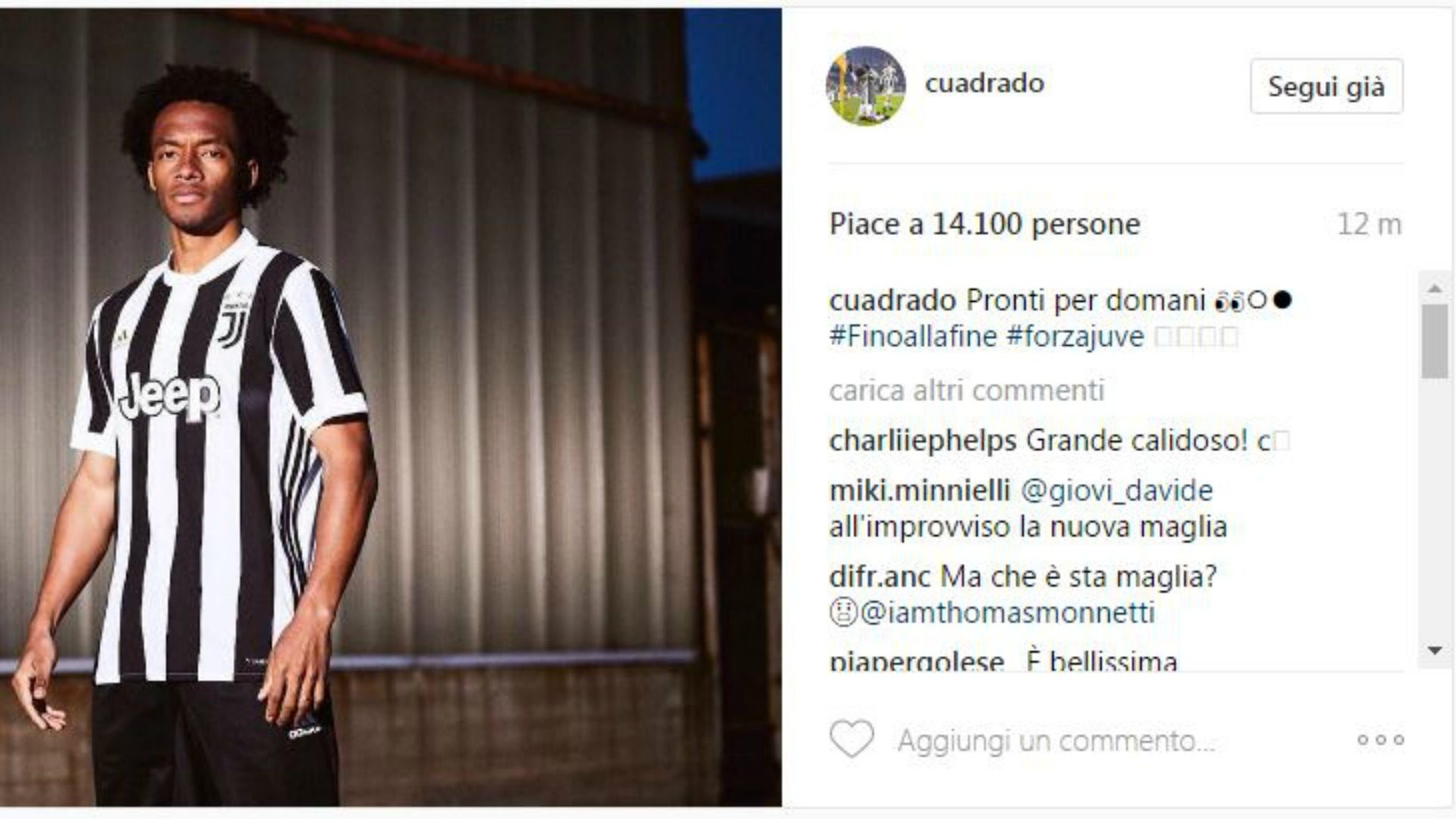 Juve, la gaffe social di Cuadrado diventa virale