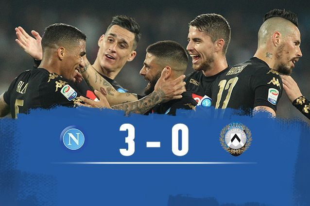 Napoli-Udinese 3-0, Sarri a due punti dalla Roma