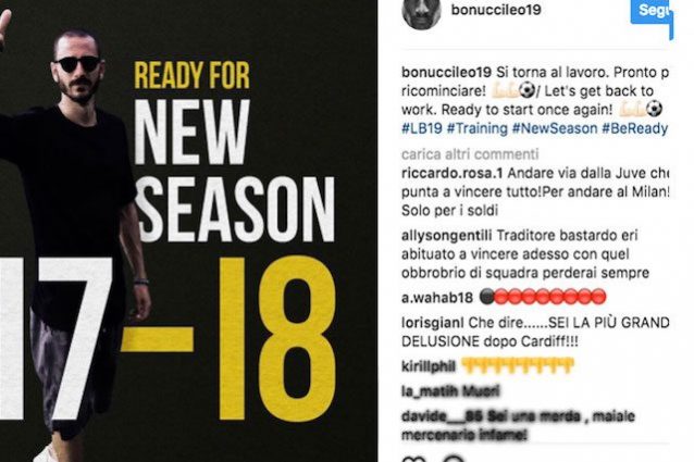 Bonucci al Milan, insulti beceri e auguri di morte a moglie e figli dai suoi ex tifosi