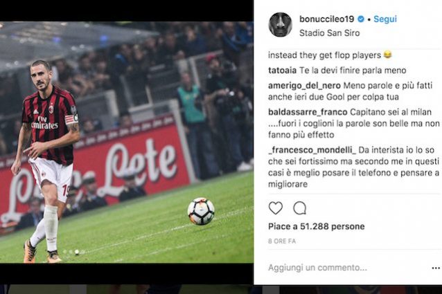 Bonucci su Instagram dopo il fischio finale di Inter–Milan