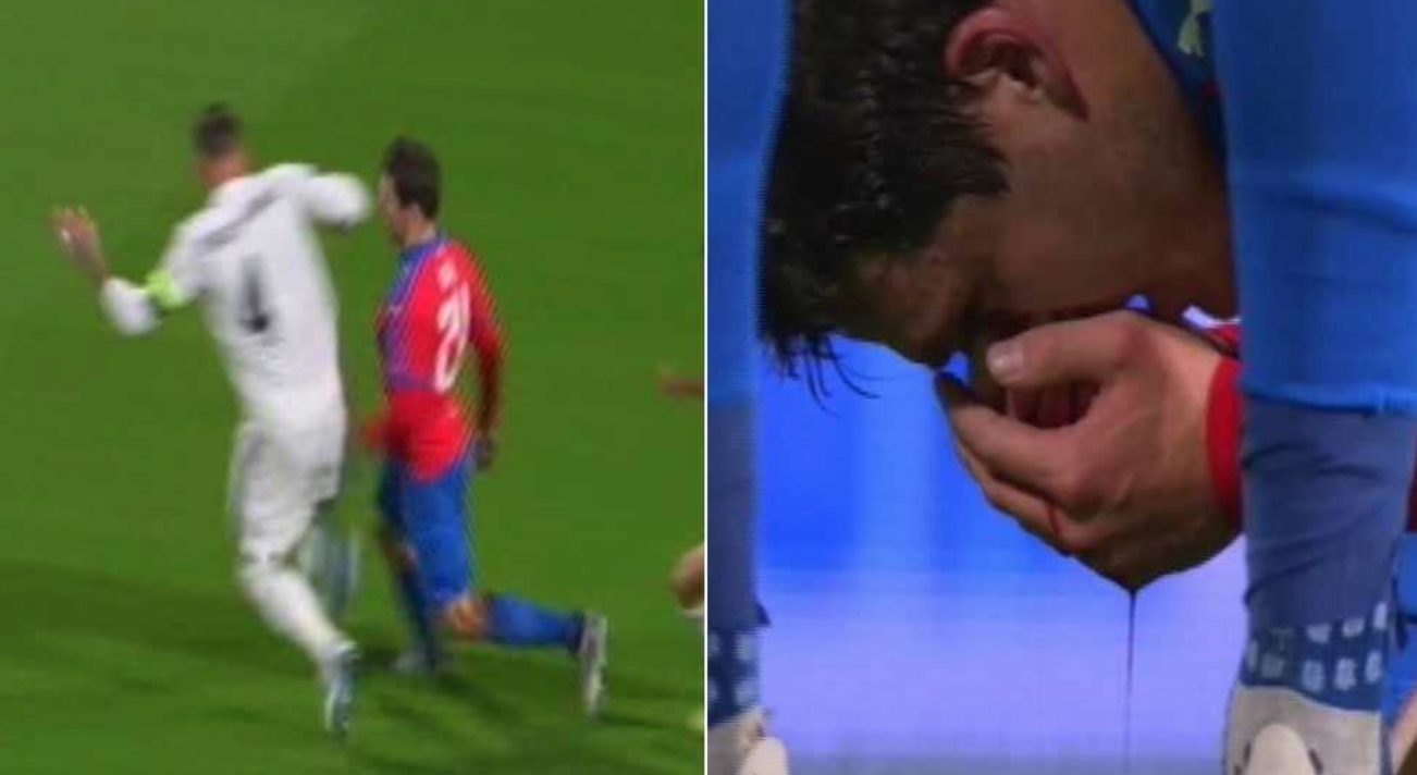 Con una gomitata Sergio Ramos spacca il naso a Havel.